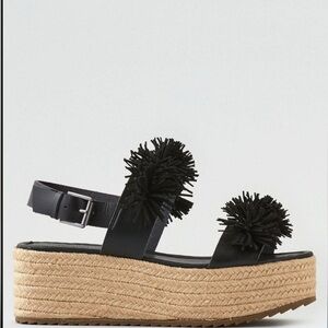 American Eagle Outfitters Black Pom Pom Platform Sandals